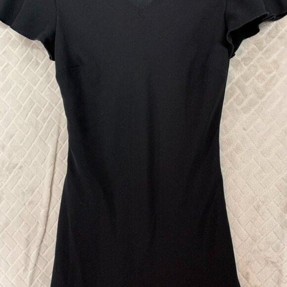 SL Fashions Juniors L Mini Dress Black Knee Length Short Ruffle Sleeve V Neck - Picture 3 of 15